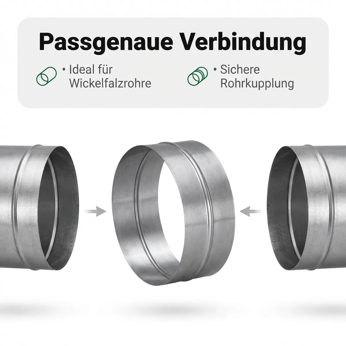 Easy Act Steckverbinder Ø 150 mm, robustes Verbindungsstück aus verzinktem Stahl zur sicheren Verbindung von Lüftungsrohren in Belüftungssystemen