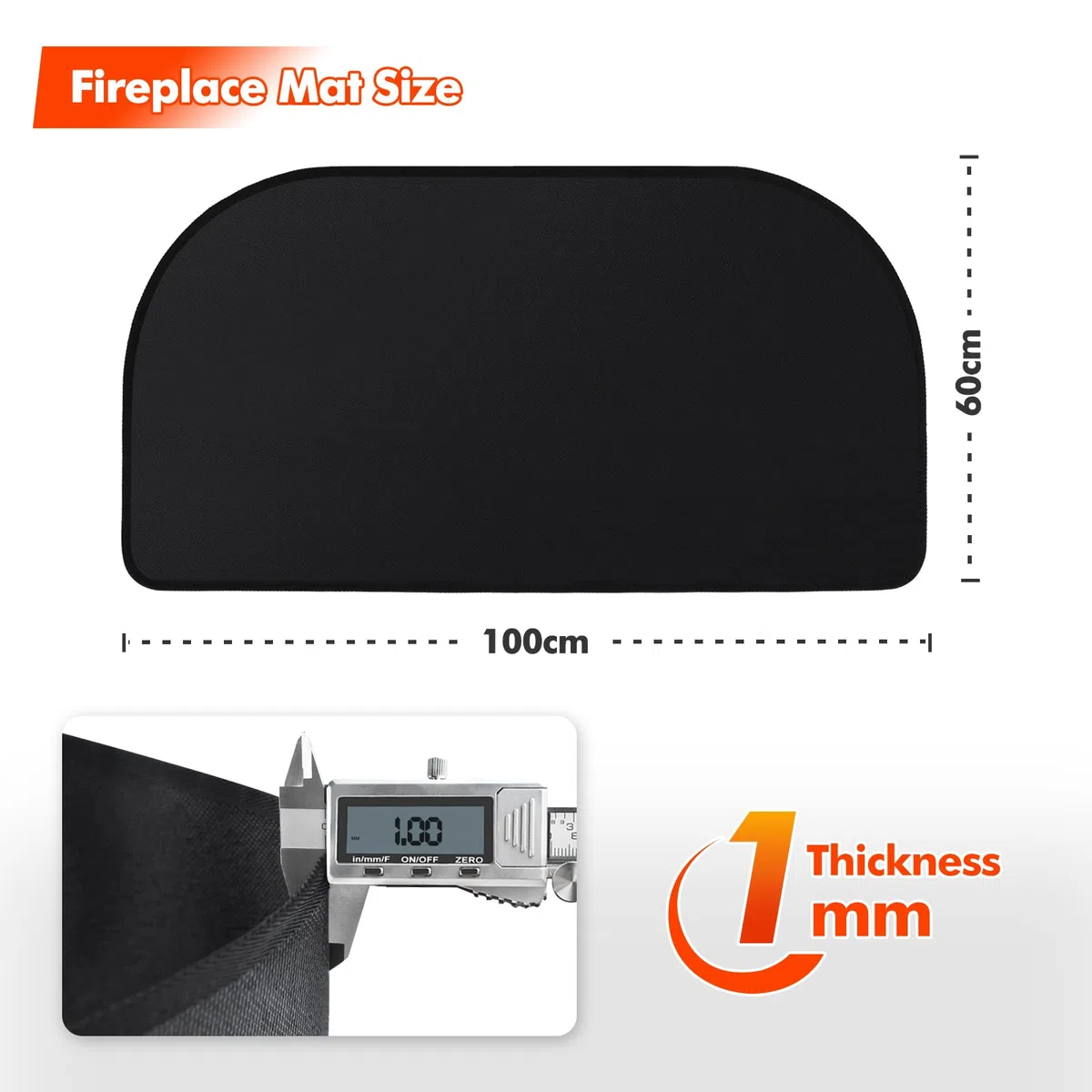 Feuerfeste Kaminmatte, 100x60x0.1cm Feuerfeste Unterlage, Funkenschutzplatte Kaminofen Unterlage, Feuerschutzmatte für Holzofen Zum Schutz des Bodens Vor Funken, Schwarz