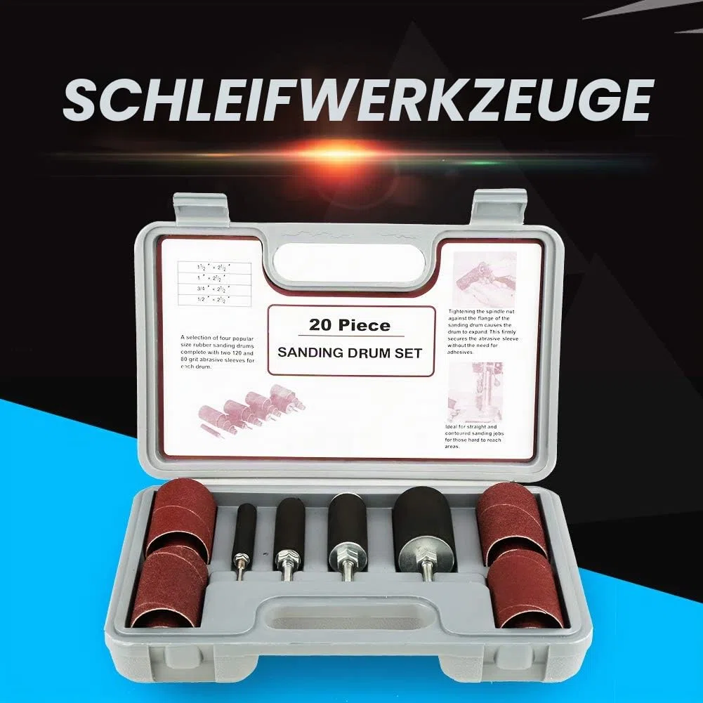 Gummi-Schleiftrommel-Set, 20-teilige Bohrmaschine Schleiftrommel-Set Schleifhülsen mit Koffer für Bohrmaschine