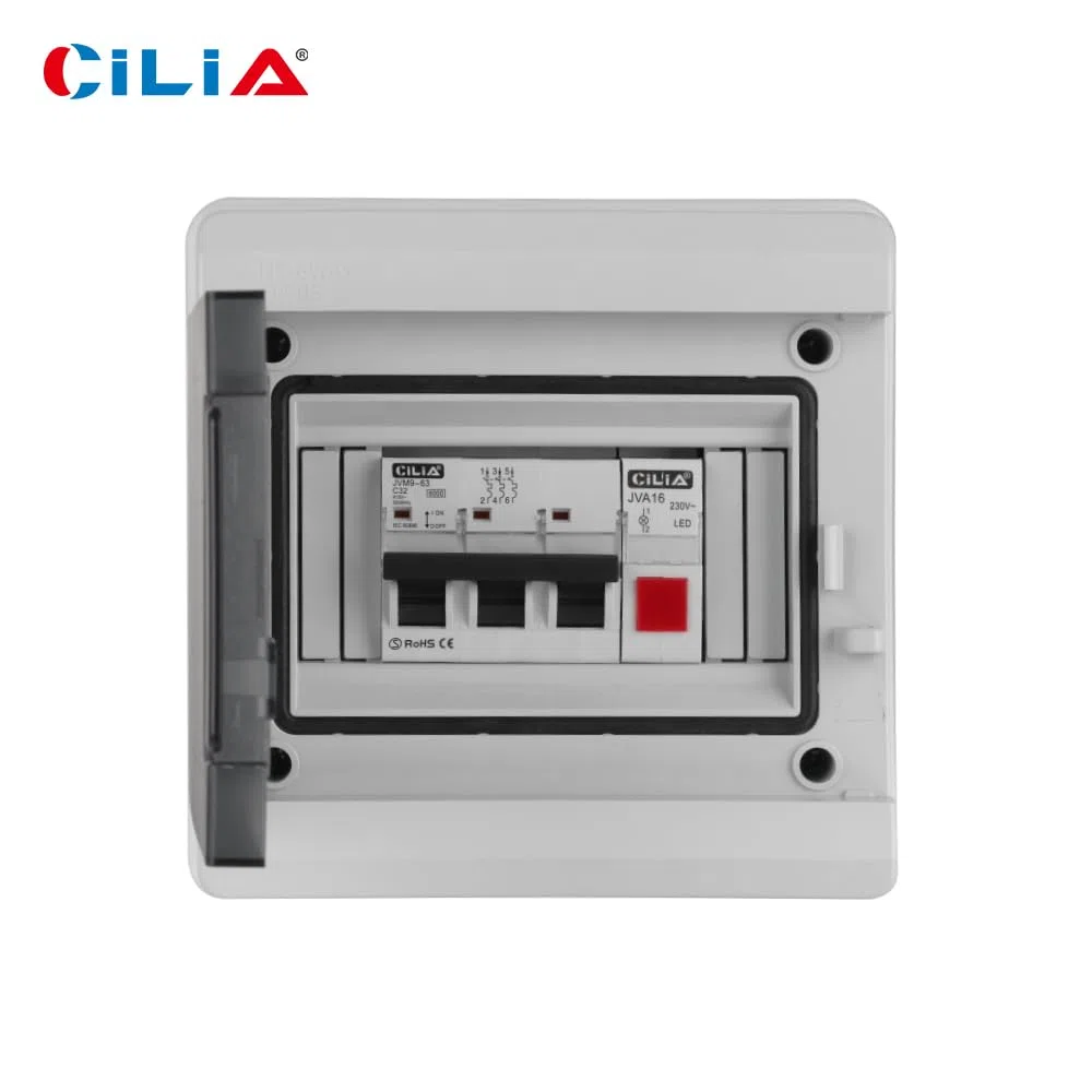 CILIA Leitungsschutzschalter, 3 Module, DIN-Anschluss (Universell für Jede Handelsübliche Steuerplatte), Pole 3P, Schaltleistung 6kA, Spannung 415 VAC, Kurve C. In=10A (JVM9-63-3P-10A)