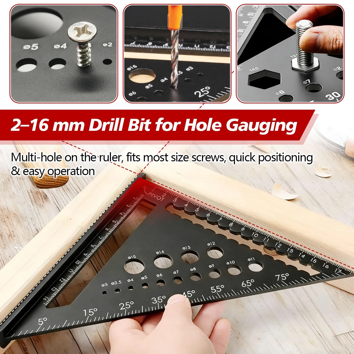 2-Teiliges Multifunktionales Zimmermannswinkel-Set, Großer Zimmermannswinkel, 7-Zoll+12-Zoll Kombinationswinkel, Messwinkel und Gehrungswinkel, für DIY Tischlerarbeiten Heimwerkerarbeiten(180mm+300mm)