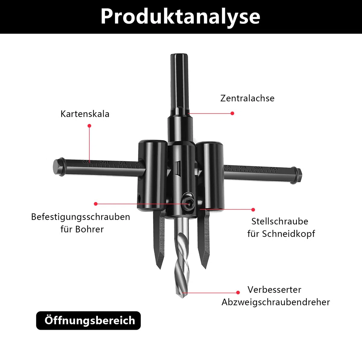 Kreisschneider Verstellbar 30-300 mm, Kreisschneider Holz Verstellbar mit 2 Ersatzklingen, Lochschneider aus Legierung für Holz, Kunststoff, Gipskarton, Kreisschneider Metall für DIY-Projekte