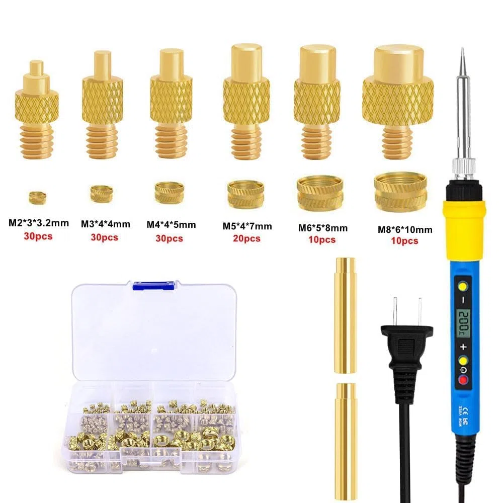 139 Piece Threaded Inserts Soldering Tips Set, 80 W LED Temperature Adjustable Soldering Iron with 130 Pieces Thread Inserts M2/M3/M4/M5/M6/M8, 8 Pieces Soldering Tips for Thread Insert