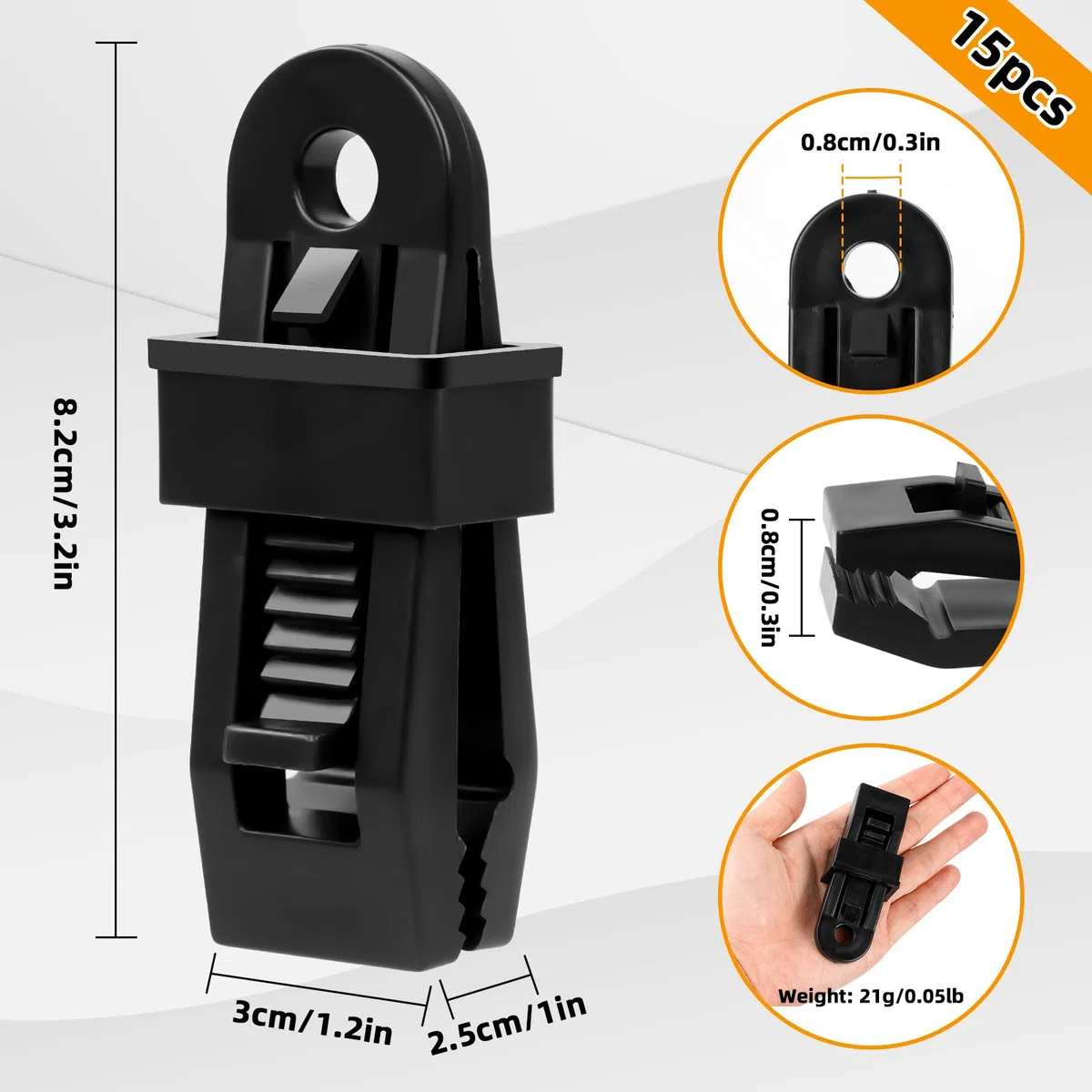 Hossom 15 Stück Planenclips, Planenspanner Planenbefestigung Tarp Clips, Zeltplanen Clips Schwerlast Karabiner für Markisen Camping, Zelt Befestigungsklammern für Planen Markisen (15 Clips)