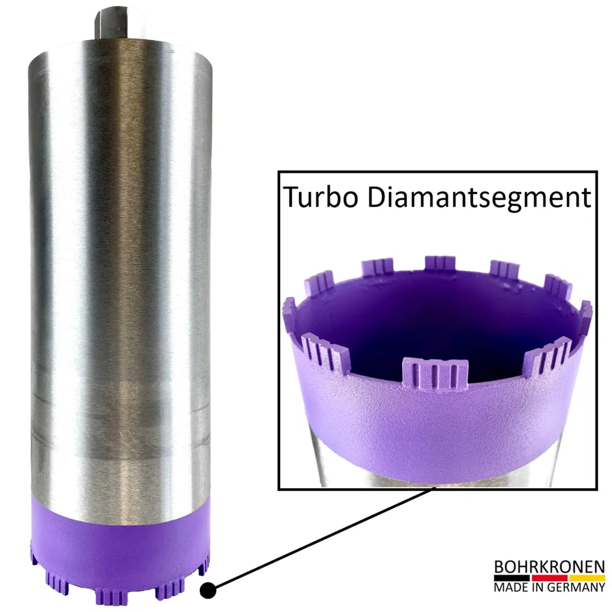 Turbo-Diamantbohrkrone mit 1 1/4 Zoll Aufnahme, Nass & Trocken Kernbohrer Beton, 400 mm Nutzlänge | Ø 200mm