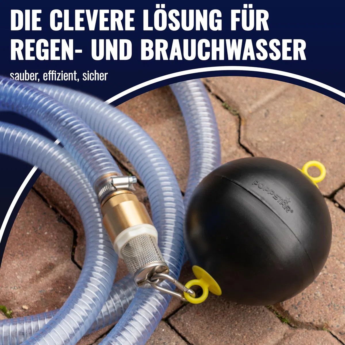 Poppstar Schwimmende Entnahme Set: Schwimmerkugel 6", Karabiner 5x50mm, Schlauchschelle (Spannbereich 20-32mm, Breite 12mm), Rückschlagventil 1", Saugkorb