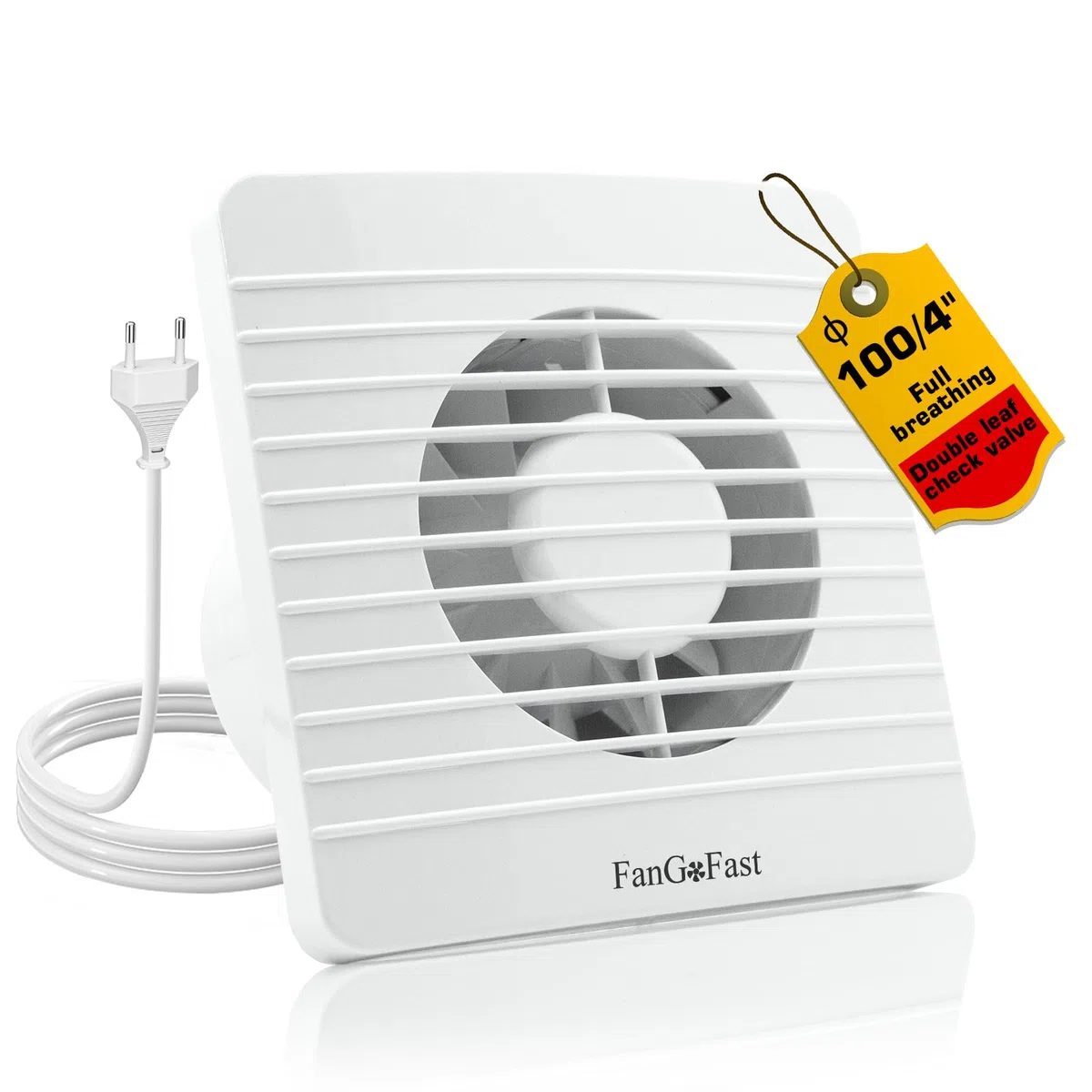 FanGoFast Badlüfter 100mm, 120m³/h, Abluftventilator Leiser mit Rücklaufklappe, Leistungsstarke Wandventilator Lüfter für Küche Bad Gewächshaus Garage