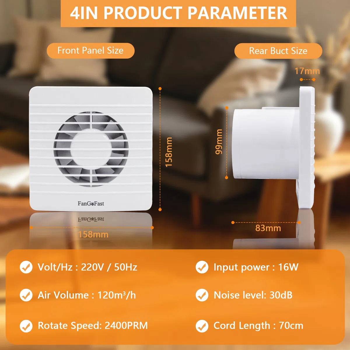 FanGoFast Badlüfter 100mm, 120m³/h, Abluftventilator Leiser mit Rücklaufklappe, Leistungsstarke Wandventilator Lüfter für Küche Bad Gewächshaus Garage