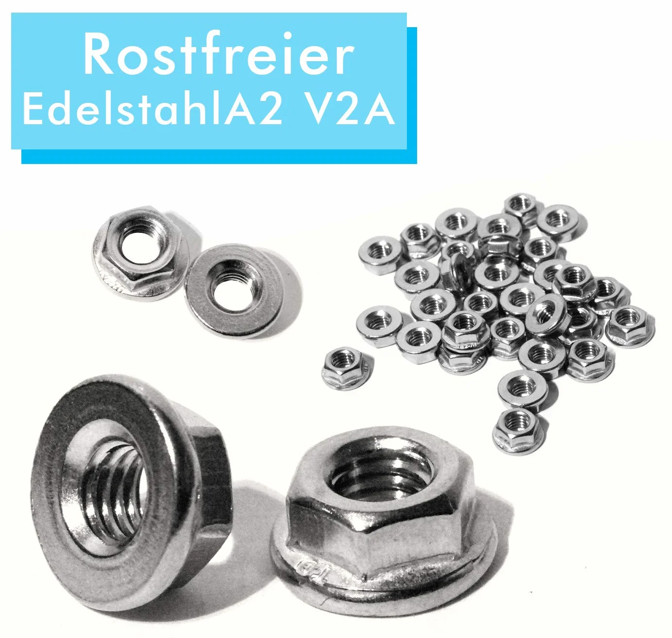 Flanschmutter M8 – DIN 6923 – Edelstahl A2 (V2A) – glatt (ohne Sperrverzahnung) – 100 Stück