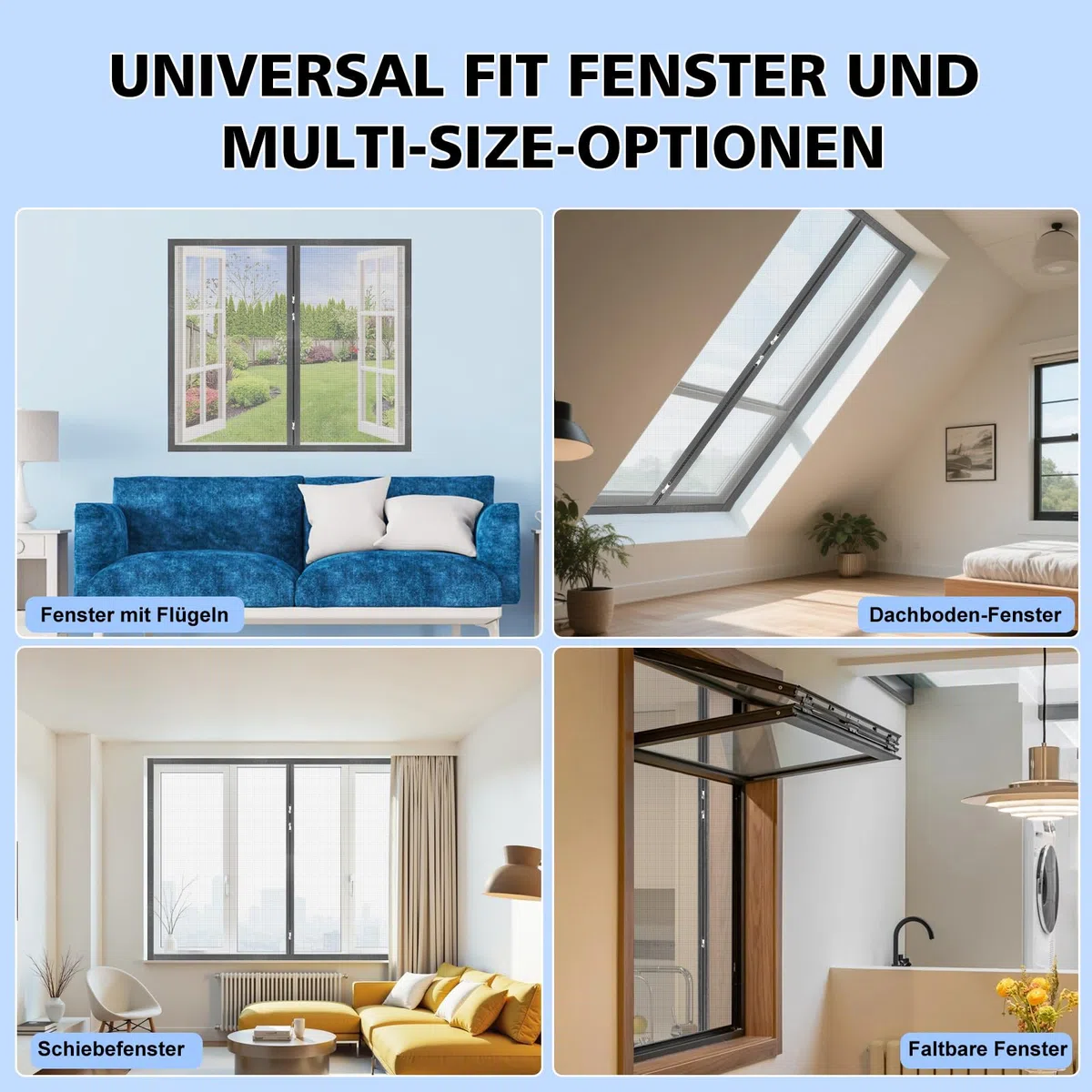 Fliegengitter Fenster Mit halbtransparentem Klettband & Zipper | Individuelle Größen und Farben | Selbstklebender Insektenschutz für Dachfenster | Robust & Atmungsaktiv Moskitonetz