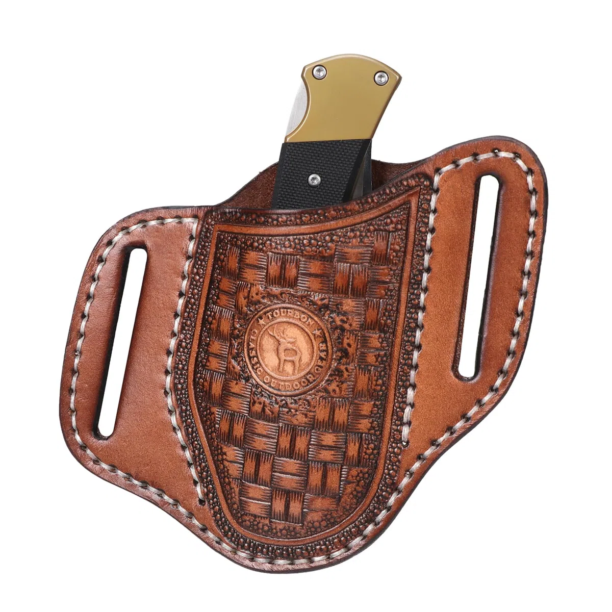 TOURBON Taschenmesserhalter, Etui, Klappmesser, EDC-Werkzeug, Taschenmesser, Gürteltasche, handgefertigtes Geschenk aus Leder in Braun
