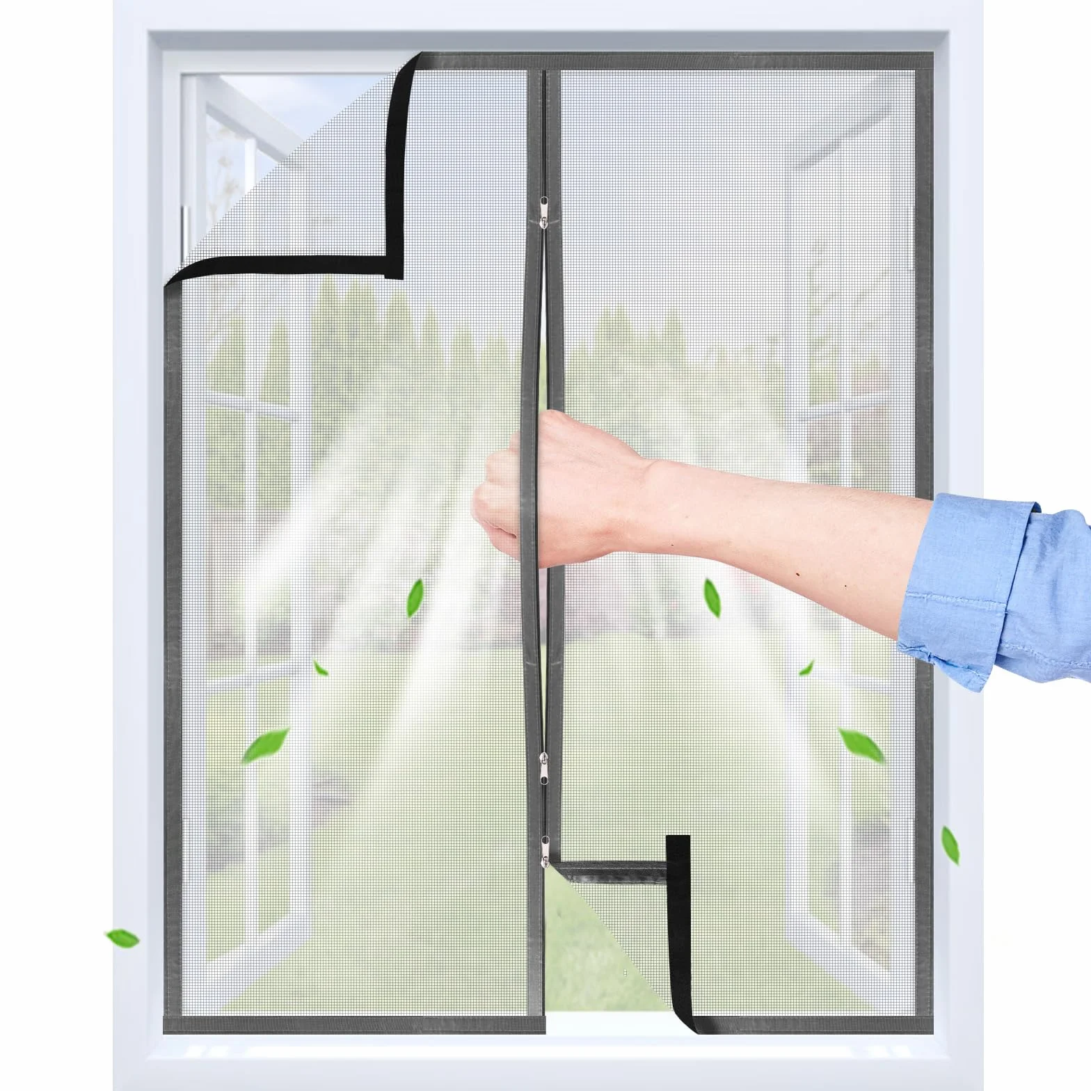 Fliegengitter Fenster Mit halbtransparentem Klettband & Zipper | Individuelle Größen und Farben | Selbstklebender Insektenschutz für Dachfenster | Robust & Atmungsaktiv Moskitonetz