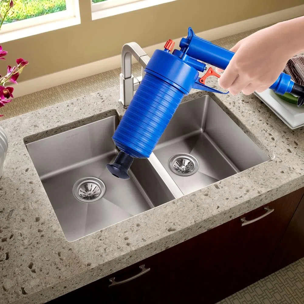 Pressluft Rohrreiniger mit 4 Ersatzköpfen - Kraftvoller Abflussreiniger Pumpe für verstopfte Toiletten, Badewannen und Küchenabflüsse | Effizienter Druckreiniger für schnelle Rohrreinigung