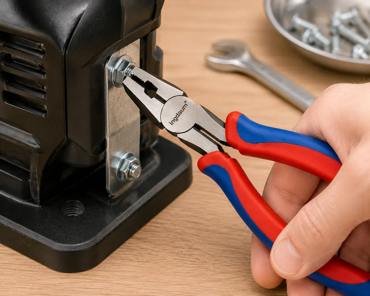 Kombizange, Universalzange, 160 mm | Linemann-Zange, mit Schneide, Zweikomponenten-Griffe Rot-Blau, für Reparaturen und Montagen, Biegen und Schneiden