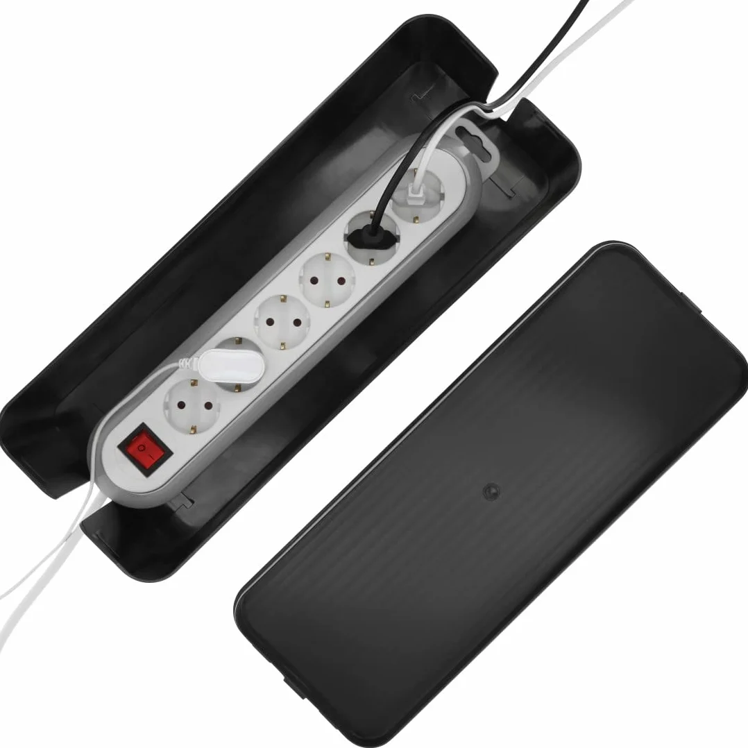 Hama Kabelbox, Maxi (Kabelbox für Steckdosenleiste, einfaches Kabelmanagement, für Büro, Schreibtisch, Zuhause, Aufbewahrung von Ladegeräten, Festplatten etc., mit Gummifüßen) schwarz