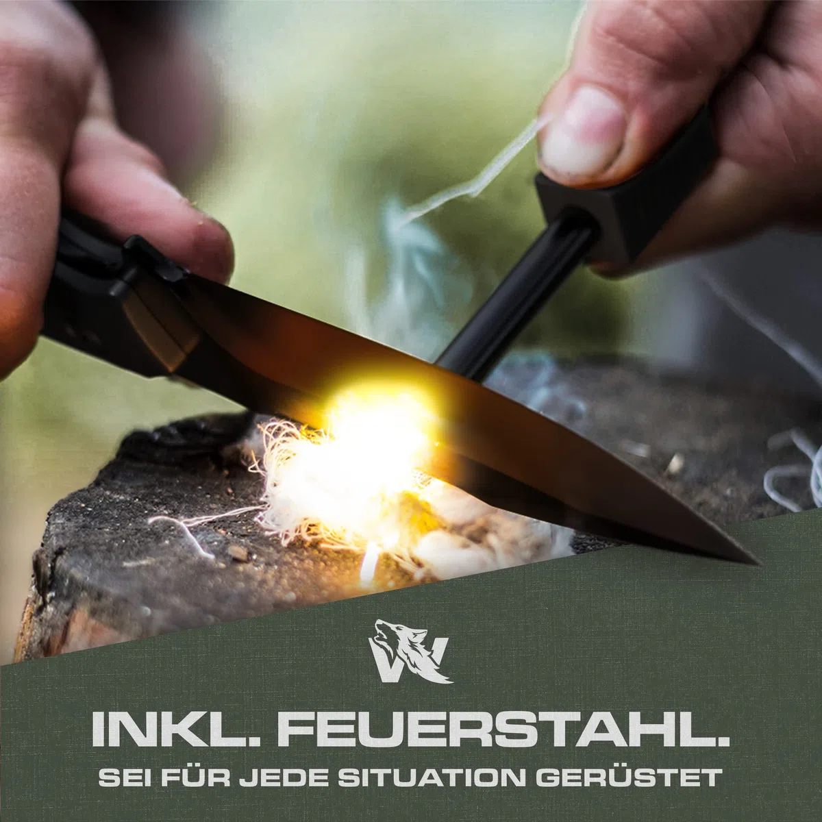 ODENWOLF Outdoor-Messer AMBULO mit Kydex Holster - Edles Jagdmesser aus einem Stück D2 Stahl gefertigt - DAS Bushcraft Messer - Perfektes Survival Messer