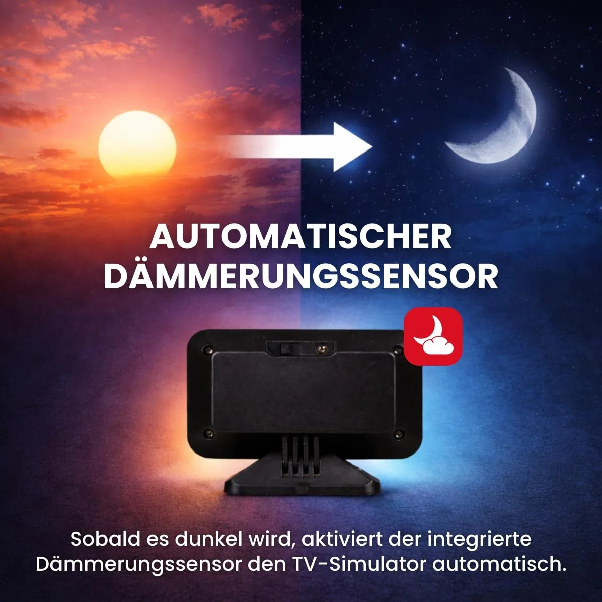 WALTER TV Simulator Ultra+ – Einbruchschutz Lichteffekt mit Dämmerungssensor, 4/7h Timer oder Dauerbetrieb, 100–240V, kompakt