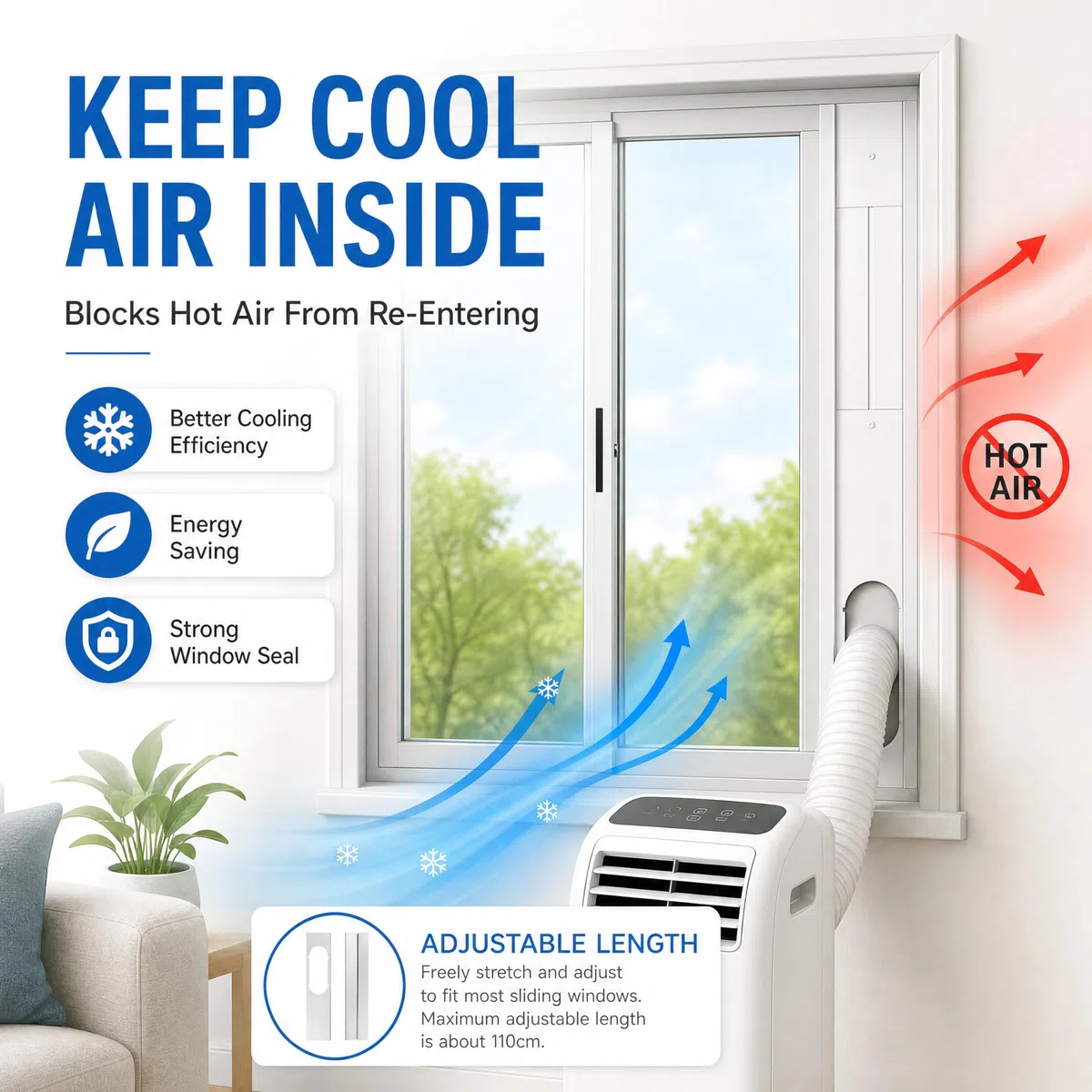 Universelle Verstellbare Dichtungsplatte Mobile Klimaanlagen-Fensterschienen-Schallwand, Fensterabdichtung Fensterabdichtung Ersatzteil Set (2 Fensterdichtungen)