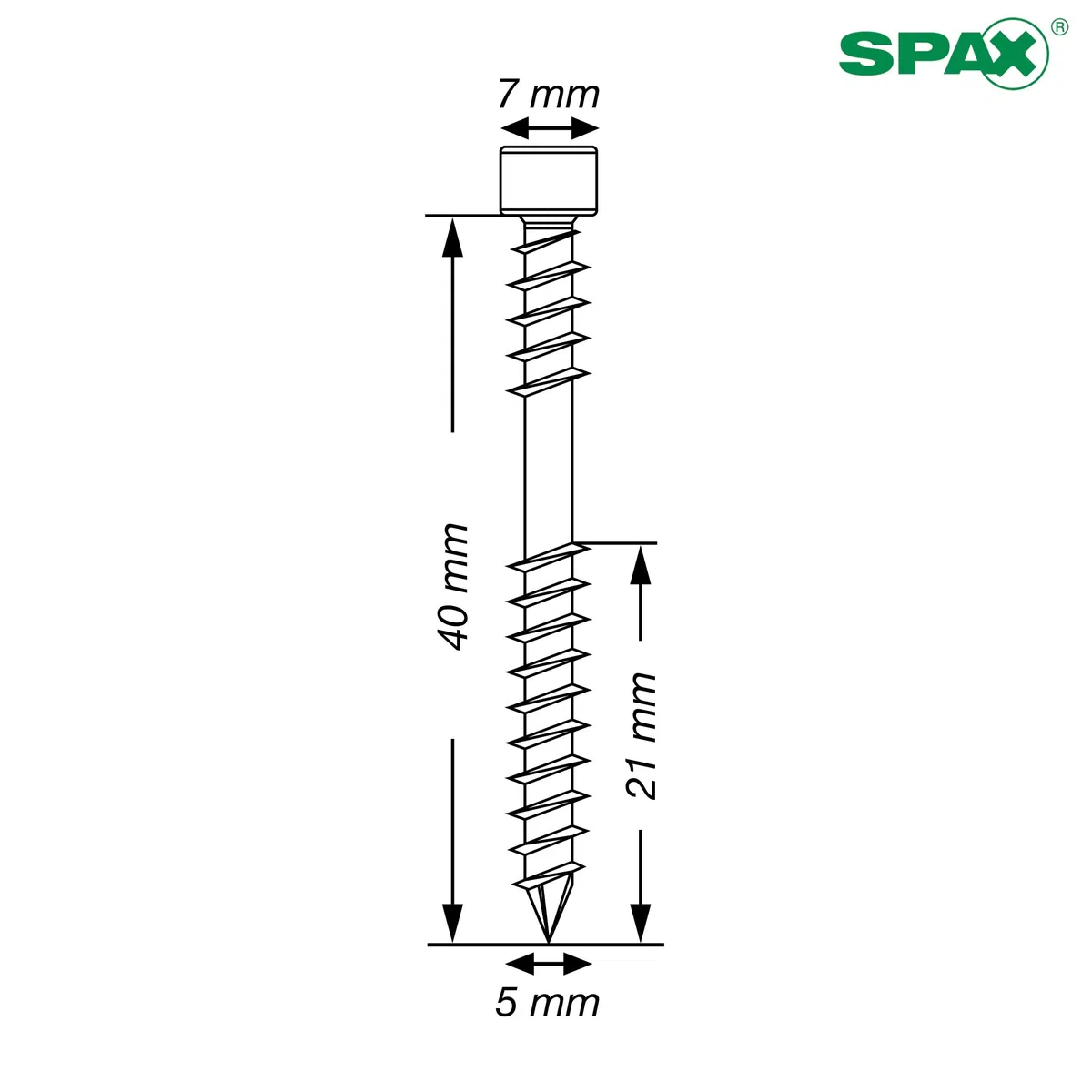SPAX Terrassenschraube, 5 x 40 mm, 90 Stück, Fixiergewinde, Zylinderkopf, T-STAR plus T25, CUT-Spitze, Edelstahl rostfrei A2-8000000288203