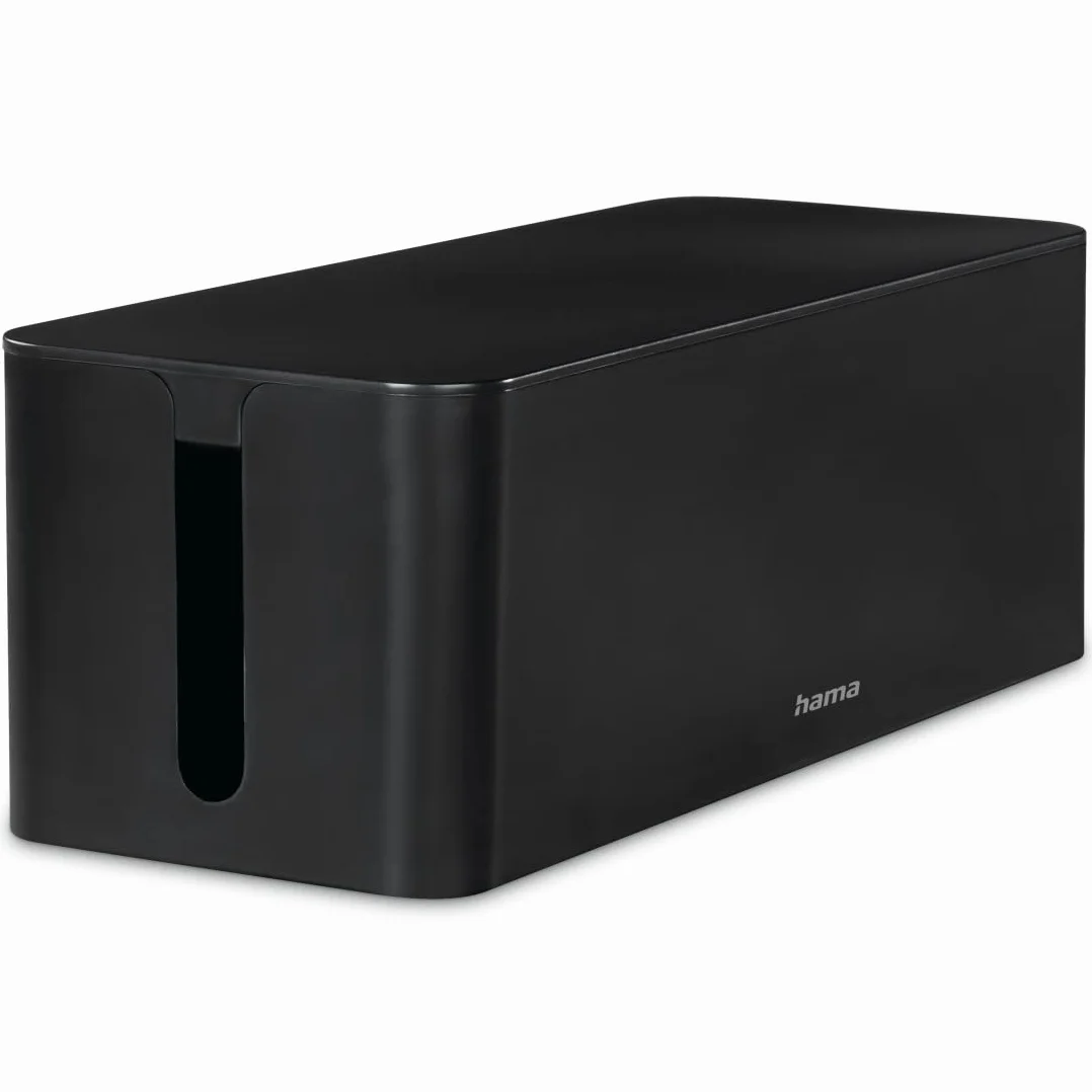 Hama Kabelbox, Maxi (Kabelbox für Steckdosenleiste, einfaches Kabelmanagement, für Büro, Schreibtisch, Zuhause, Aufbewahrung von Ladegeräten, Festplatten etc., mit Gummifüßen) schwarz