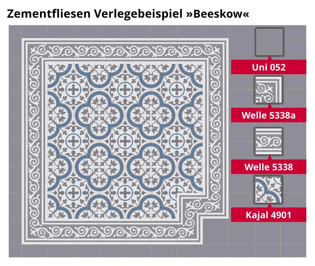 Jugendstil Fliesen Dekor Kajal - viele Farben und Kombinationen - Fliesenteppich (blau, Musterpaket)