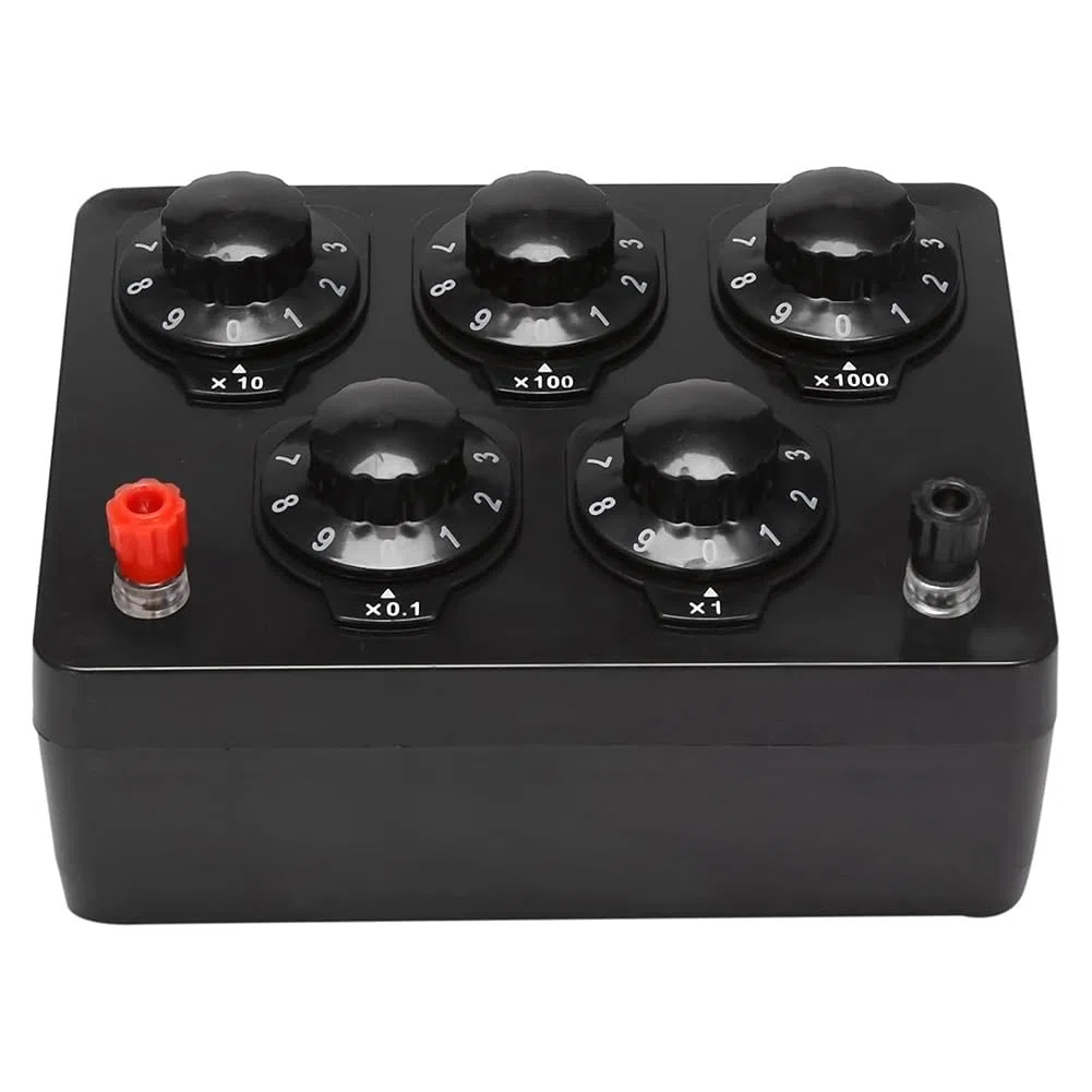 1 Stück Unterrichtswiderstandsbox Schwarz Widerstandsbox Variabler Dezimalwiderstand 0-9999,9 Ohm für Den Physikunterricht & 16 Stück Bananenkabel Mess