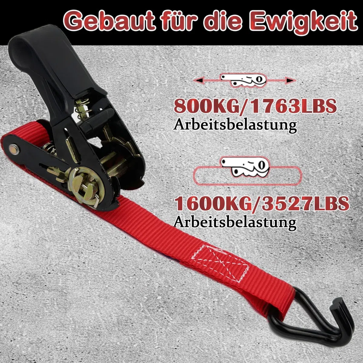 Spanngurte mit Ratsche 4Pack, 4 x 800KG Spanngurte mit Haken, 6M x 25mm Zurrgurte mit Ratsche für Motorräder, Auto, Anhänger, Ladungen, Haushalt