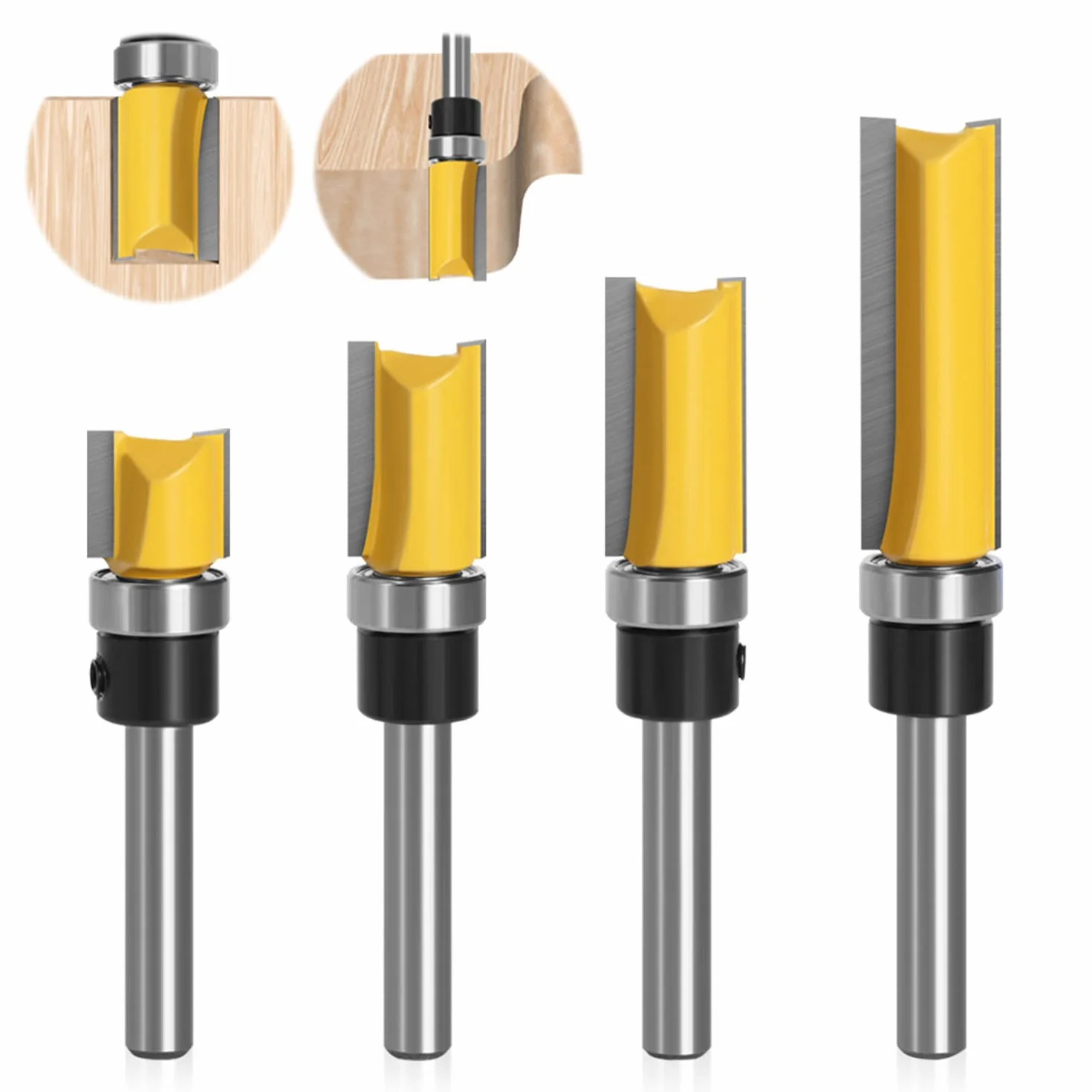 4 Stück 8mm Bündigfräser Schaft Fräser Oberfräser, 8 mm Schaft Bündigfräser, mit Kugellagern, Werkzeuge für die Holzbearbeitung, Bündigfräser für den Holzzuschnitt