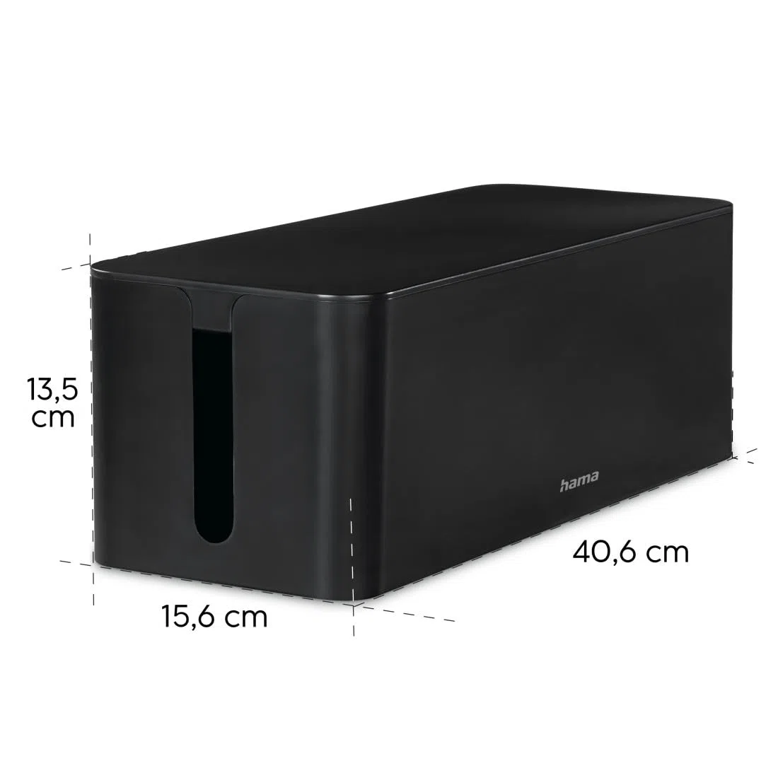 Hama Kabelbox, Maxi (Kabelbox für Steckdosenleiste, einfaches Kabelmanagement, für Büro, Schreibtisch, Zuhause, Aufbewahrung von Ladegeräten, Festplatten etc., mit Gummifüßen) schwarz