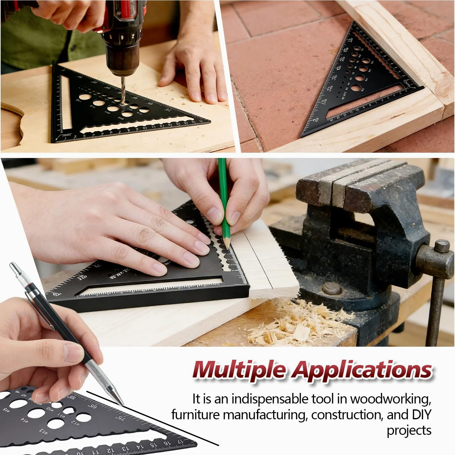 2-Teiliges Multifunktionales Zimmermannswinkel-Set, Großer Zimmermannswinkel, 7-Zoll+12-Zoll Kombinationswinkel, Messwinkel und Gehrungswinkel, für DIY Tischlerarbeiten Heimwerkerarbeiten(180mm+300mm)