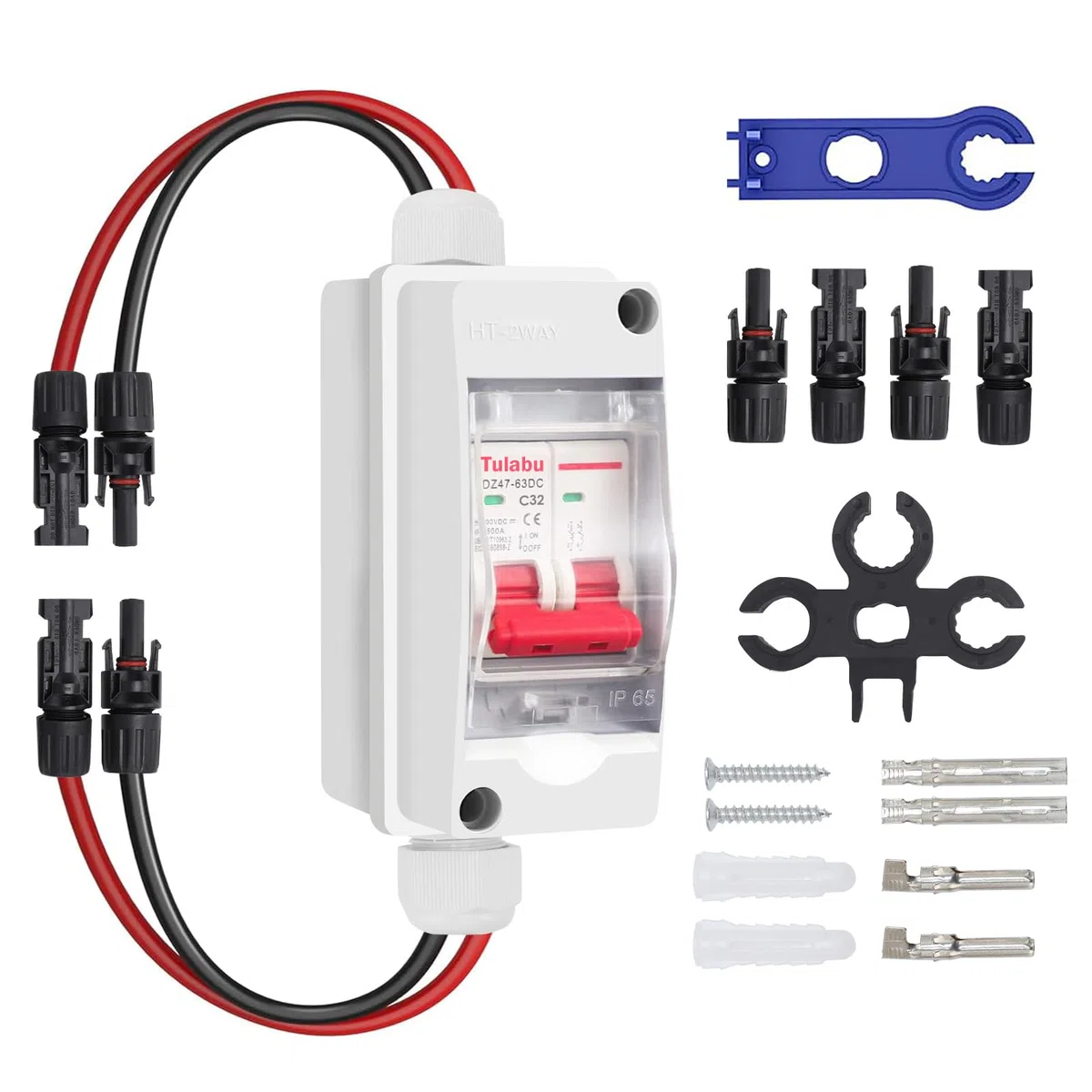 DC Trennschalter PV Anlage 32A 500V Solar Trennschalter PV Trennschalter Miniaturschutzschalter, IP65 Wasserdicht Verteilerkasten, Solar-Photovoltaik-Schalter mit Kabel und Stecker