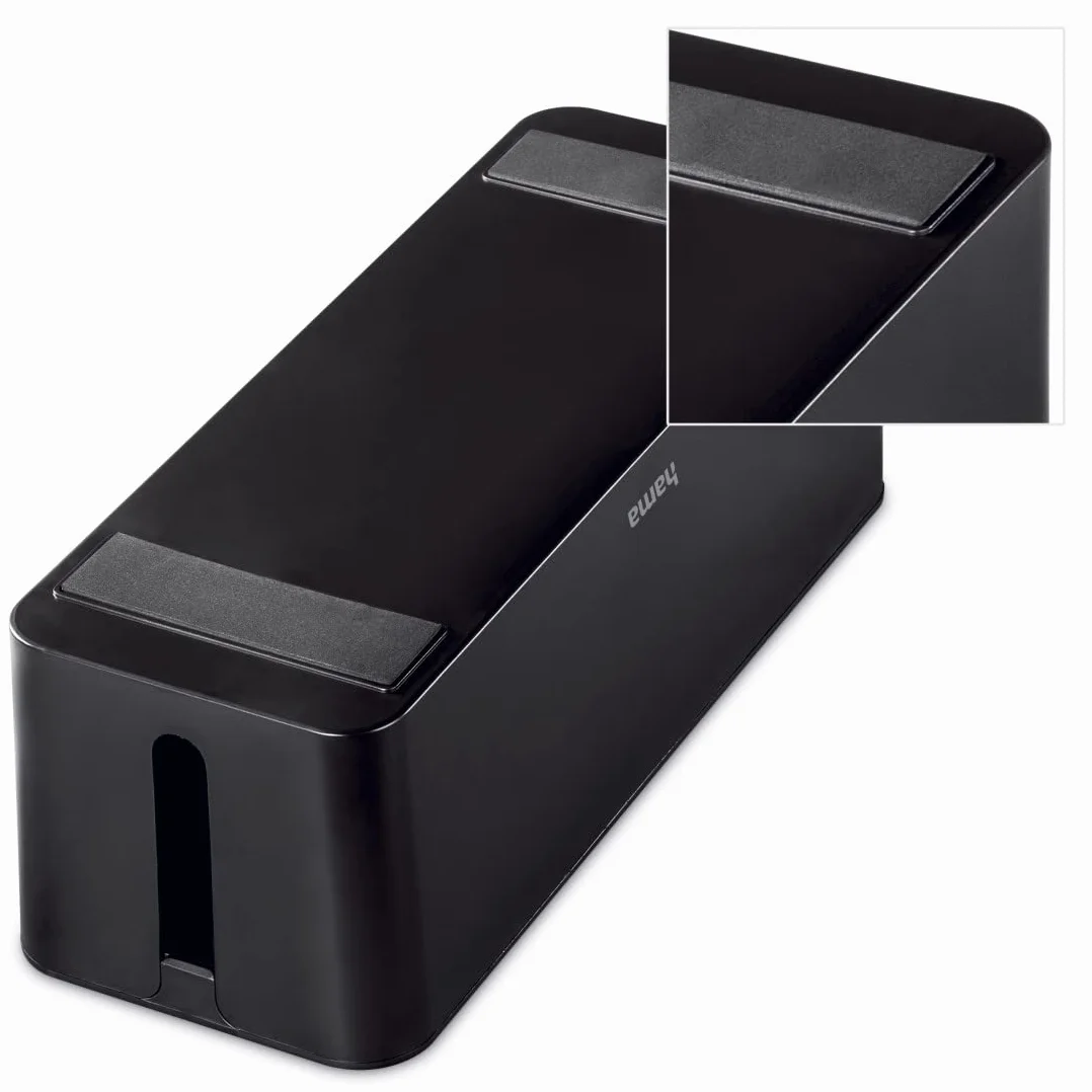 Hama Kabelbox, Maxi (Kabelbox für Steckdosenleiste, einfaches Kabelmanagement, für Büro, Schreibtisch, Zuhause, Aufbewahrung von Ladegeräten, Festplatten etc., mit Gummifüßen) schwarz