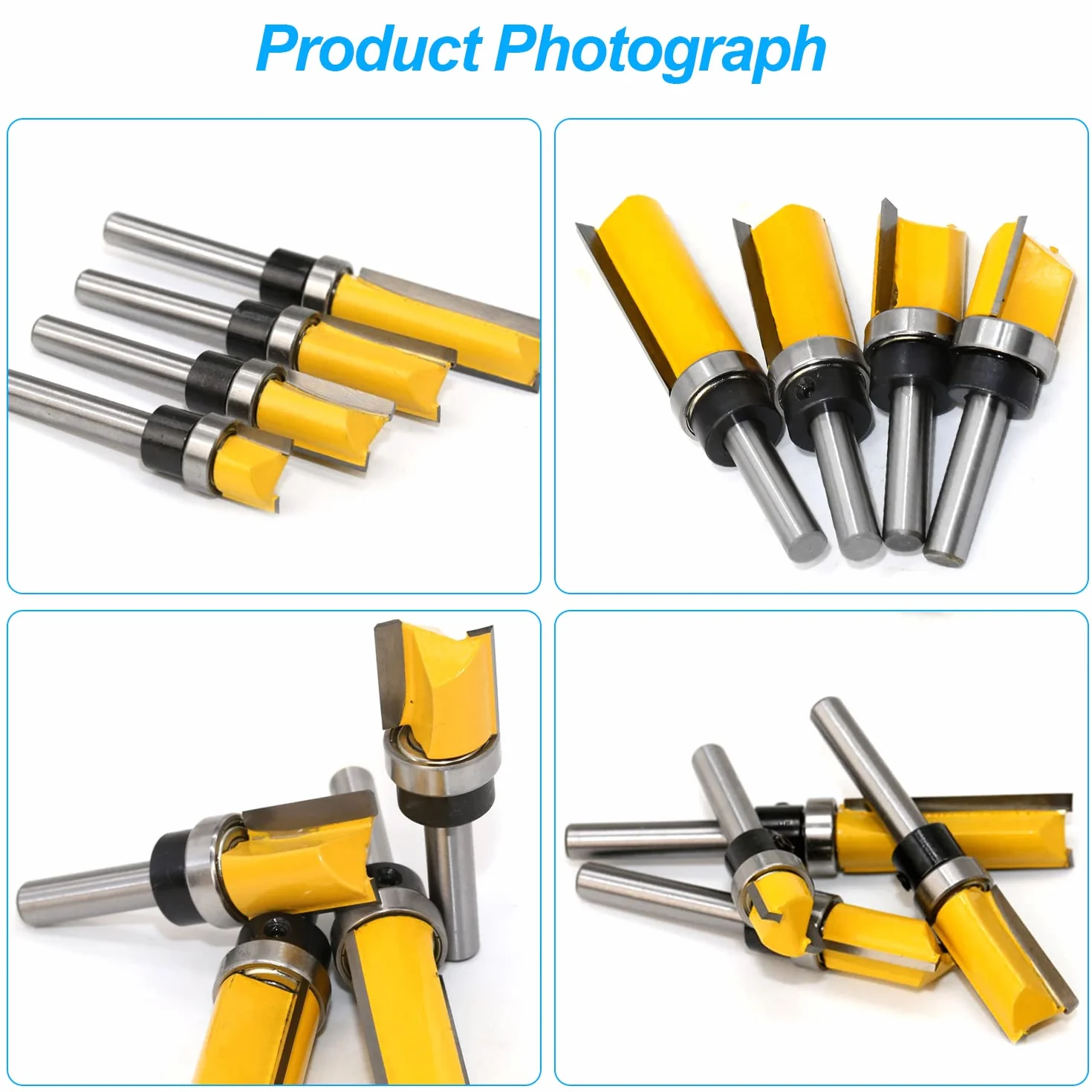 4 Stück 8mm Bündigfräser Schaft Fräser Oberfräser, 8 mm Schaft Bündigfräser, mit Kugellagern, Werkzeuge für die Holzbearbeitung, Bündigfräser für den Holzzuschnitt