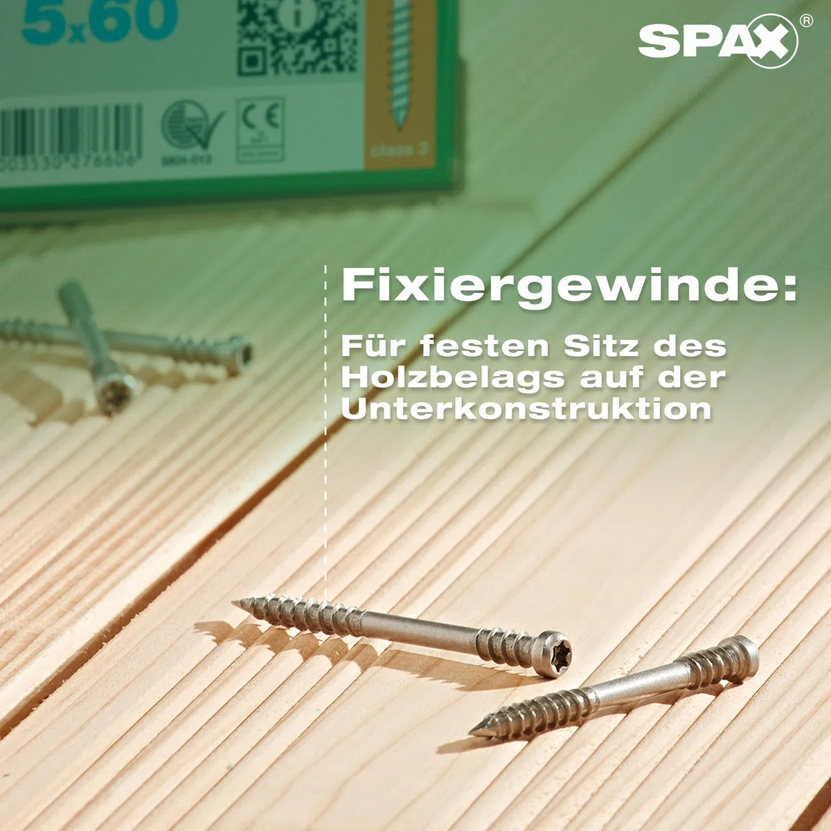 SPAX Terrassenschraube, 5 x 40 mm, 90 Stück, Fixiergewinde, Zylinderkopf, T-STAR plus T25, CUT-Spitze, Edelstahl rostfrei A2-8000000288203