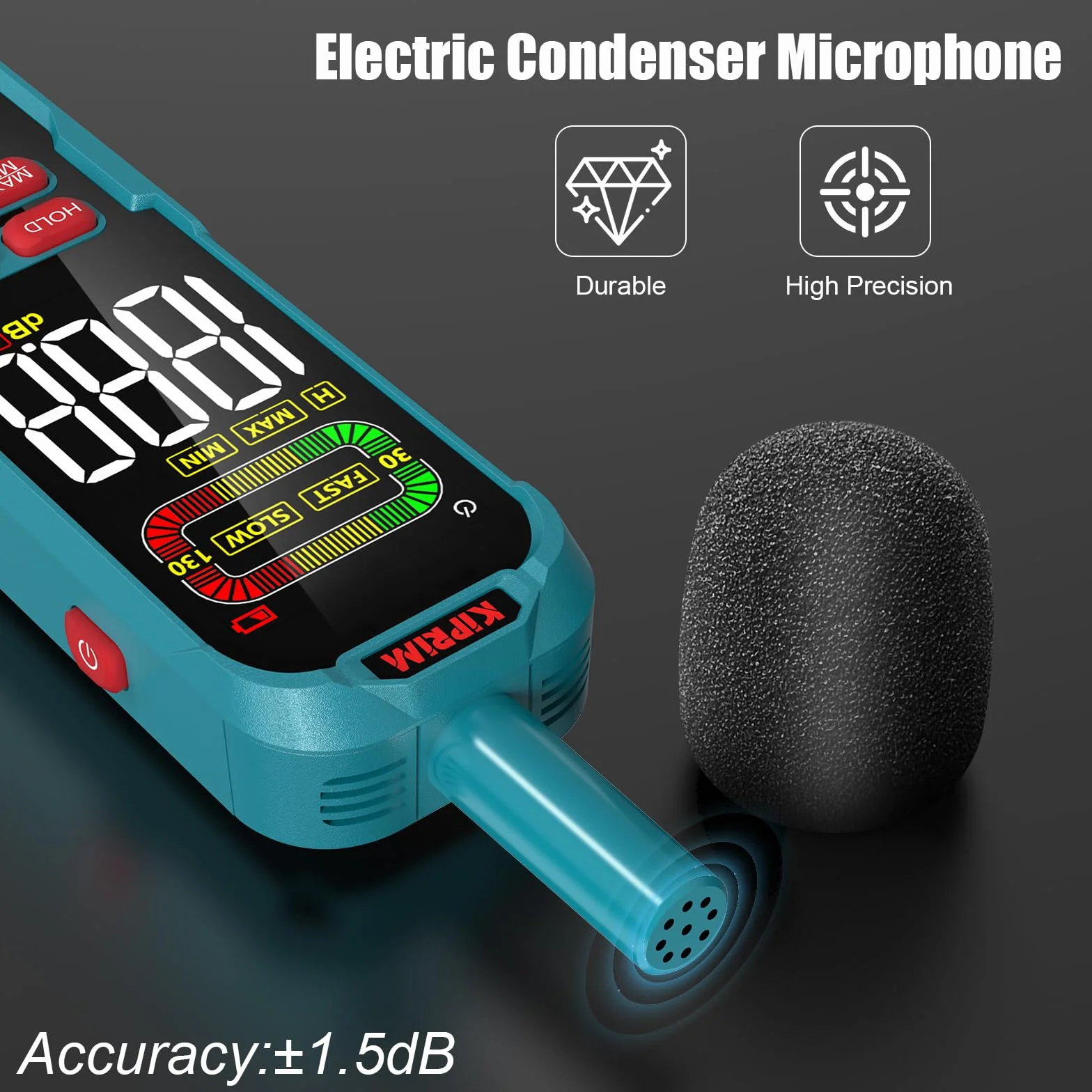 Kiprim NM01 Dezibel Messgerät mit Max./Min.-Wert Aufzeichnung Lautstärke Messgerät Schallpegelmessgerät DB Messgerät mit A/C-Wichtung und hintergrundbeleuchtetem LCD-Bildschirm – inklusive Tragetasche