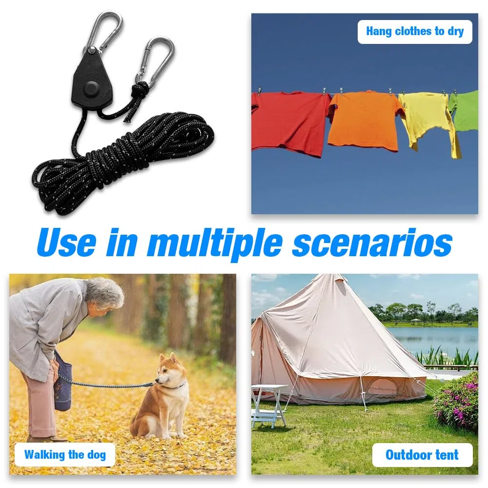 6 Stück 5M Reflektierend Abspannseile Seil, Abspannseile mit Seilspanner, Seilratsche mit Haken, 1/8 Zoll 4mm Ratchet Hanger, Seil Seilhaken Ratsche Seilratsche für Freien Zelt Zeltplane Camping